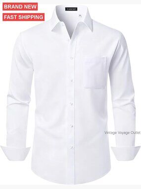 Men's Long Sleeve Stretch Dress Shirt Regular Fit Wrinkle Free Button Down